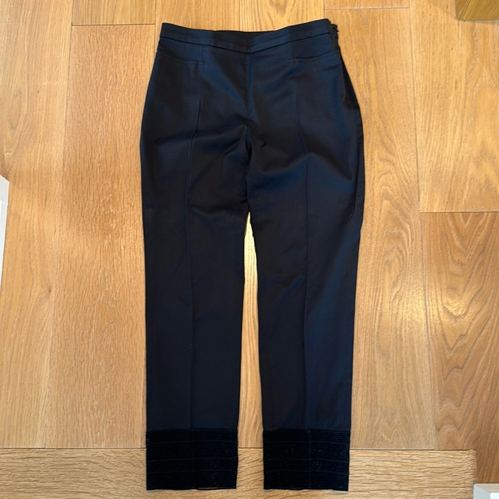 Akris Punto black cotton trousers with lace detail cuff